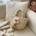 thumbnail image 2 of Cute Casual Woven Tote Bag for Women, Minimalist Style Handbag with 3D Floral Accents, Lightweight Summer Beach Picnic Bag, Ideal for Daily Use & Vacation, Multi-Color Options, 2 of 6