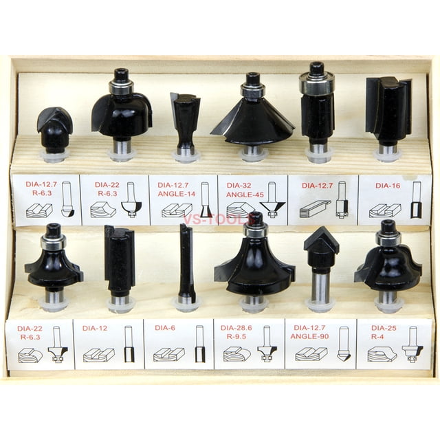 12Pcs Router Bit Set Shank Tungsten Carbide Rotary Tool Wood Case Box