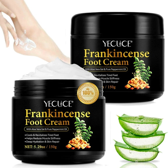 2-Pack Foot Cream with Frankincense Oil, Softens & Moisturizes Skin, Deep Hydration, Fight Soreness and Stiffness in Tired Feet, With Aloe Vera Gel & Pure Peppermint Oil