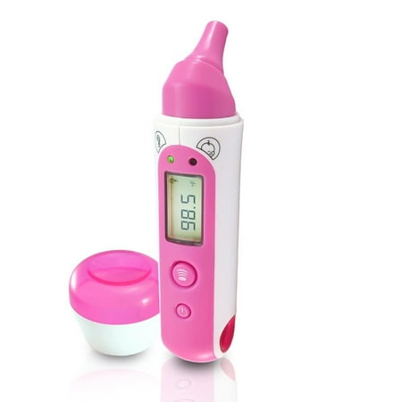 Pyle BT Infrared Ear and Body Thermometer with Downloadable 'Pyle Health' Application, LCD Display and Safe for All Ages - Pink