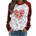 thumbnail image 1 of Penkiiy T-Shirt Décontracté à Col Rond pour Femmes, Manches Longues, Mignon, Tendance, Grande Taille, Imprimé Cœur, S Rouge, 1 of 5