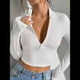 thumbnail image 4 of Tops Cortos de Larga para Mujer, Cuello Alto, de Cremallera, Ajustados, A . L, 4 of 9