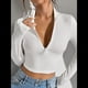 thumbnail image 4 of Tops Cortos de Larga para Mujer, Cuello Alto, de Cremallera, Ajustados, A . M, 4 of 9