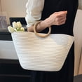 thumbnail image 4 of Bolso de playa de cuerda de algodón Casual para mujer Bolsos con asa superior Color sólido para el trabajo (Blanco) Likrtyny Para Estrenar, 4 of 8