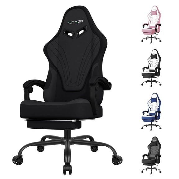 SITMOD Video Gaming Chair Fabric Office Chair with Footrest Lumbar Support Headrest Adjustable Swivel and Height Reclining Recline Ergonomic Computer Chair, Balck