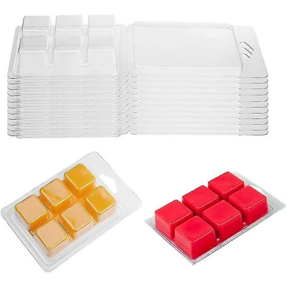 Wax Melt Containers Bulk 50 Pack Wax Melt Clamshell Packaging Clear Plastic Wax Melt Molds For Candle Making (Square Shape)