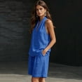 thumbnail image 7 of Linen Short Sets for Women 2 Piece Outfits V Neck Halter Tank Tops Knee Length Bermuda Shorts Beach Loungewear Set,Blue M, 7 of 7