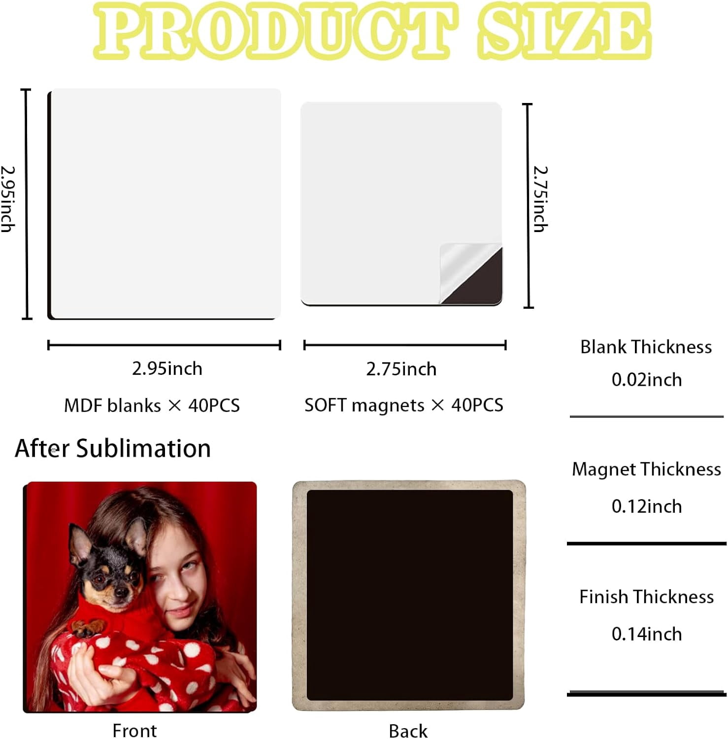 80Pcs Sublimation Blanks Square Sublimation Magnets Blank Set 3×3 40 Pack MDF Blank Magnets with Soft Magnet for DIY Crafts