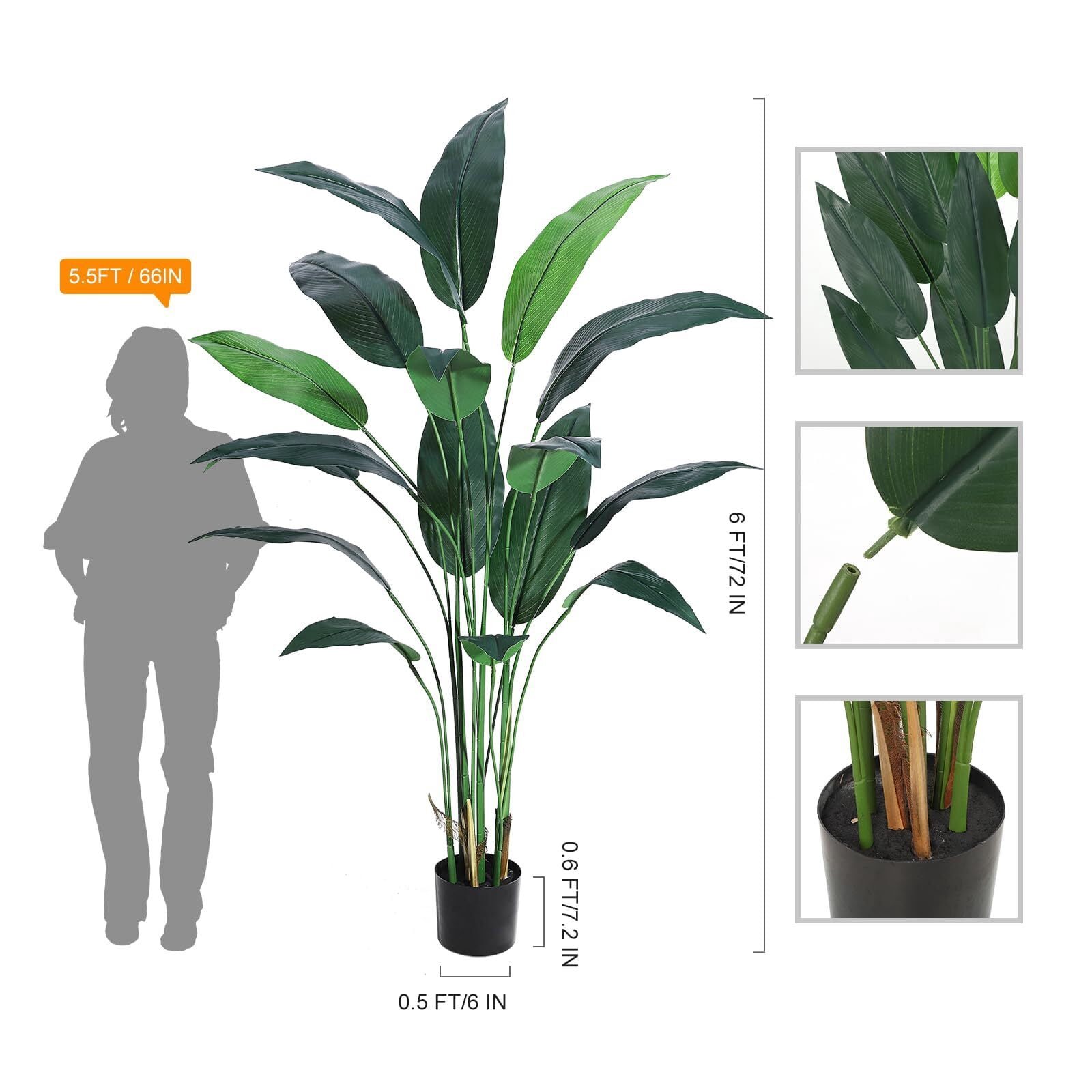 2Pack Artificial Bird of Paradise Plant 6FT(72in) Fake Palm Tree for Indoor Outdoor Modern Decor Faux Plants for Home Office Perfect Housewarming Gift with 17 Trunks Faux Leaves