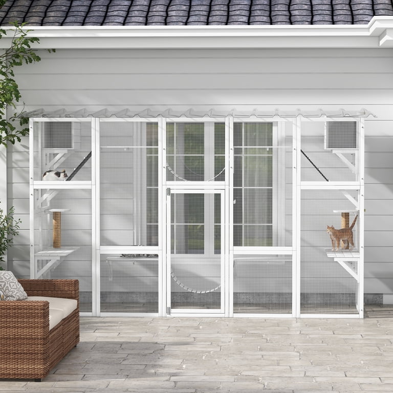 PawHut Outdoor Cat Enclosure: Large Wooden Condo Cage with Play