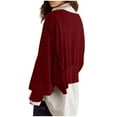 thumbnail image 5 of miqiqism Women's Casual Boat Neck Sweather Teen Girls Off Shoulder Long Puff Sleeves Blouses Juniors Casual Loose Tunic Tops Solid Color Cropped Shirts,Wine,Small, 5 of 5