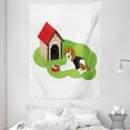 thumbnail image 1 of Beagle Tapestry, Cartoon of Dog House Bone Food Grass Graphic on Plain Backdrop Pattern, Wall Hanging for Bedroom Living Room Dorm Decor, 60W X 80L Inches, Lime Green and Dark Pink, by Ambesonne, 1 of 2