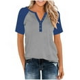 thumbnail image 3 of Tauxra Women's V Neck T-Shirt, Loose Short Sleeve Top with Button Detail, Raglan Sleeve Casual Blouse for Everyday Wear, 3 of 7