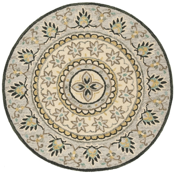 SAFAVIEH Novelty Naira Floral Area Rug, Ivory/Grey, 7' x 7' Round