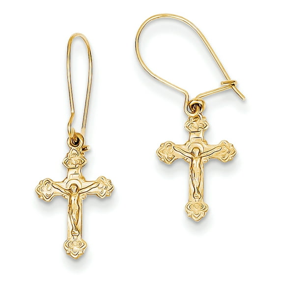 Primal Gold 14 Karat Yellow Gold Polished Crucifix Earrings