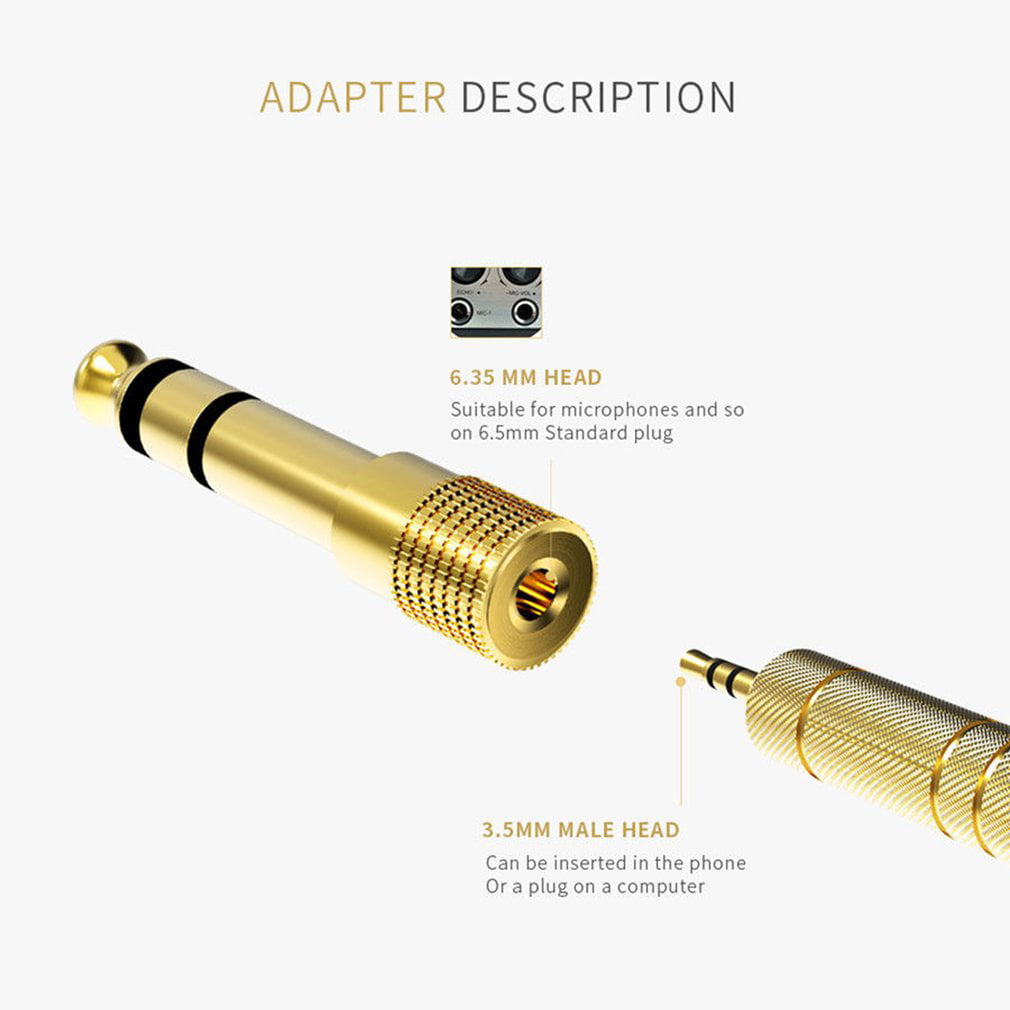 B493 3.5mm Socket to 6.35mm Jack Plug Audio converter Headphone Adapter GOLD 