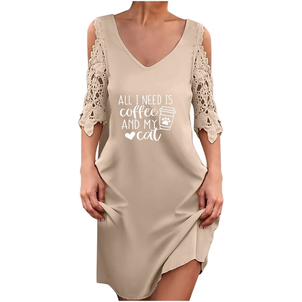 Vestidos de manga corta con hombros descubiertos y encaje con cuello en V estampado sexy de verano para mujer Fridja bnh5597
