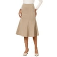 thumbnail image 4 of Faldas acampanadas de cintura alta INSPIRE CHIC para mujeres, falda midi de color sólido de negocios casual de los años 1950, talla S, color caqui, 4 of 6