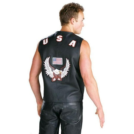 Chopper Leather Vest - USA Leather Men's 203 American Eagle USA Leather Vest Black Small