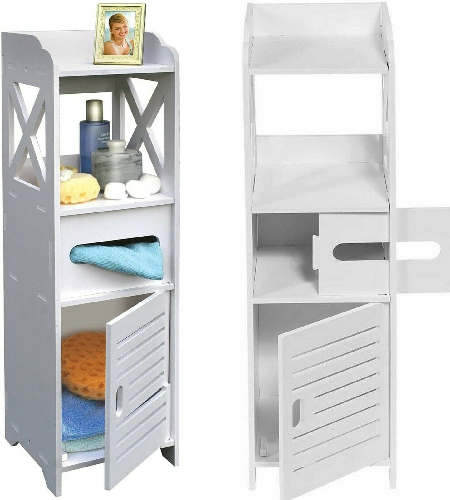 Slim Bathroom Floor Cabinet with 2 Storage Cabinet, Free Standing ...