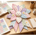 thumbnail image 4 of Bunny Accent Quilted Fabric Door Wreath Pastel Leaf Daisy Wall Hanging Ornament Rustic Style Front Door Spring Home Decor, 4 of 6