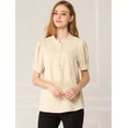 thumbnail image 2 of INSPIRE CHIC Tops de blusa de trabajo con cuello redondo y mangas cortas con tapeta de medio botón con volantes para mujer Albaricoque XL, 2 of 6