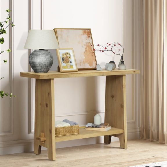 43'' Solid Wood Entryway Table with Storage Shelf, Skinny Console Table Behind Sofa for Living Room Hallway