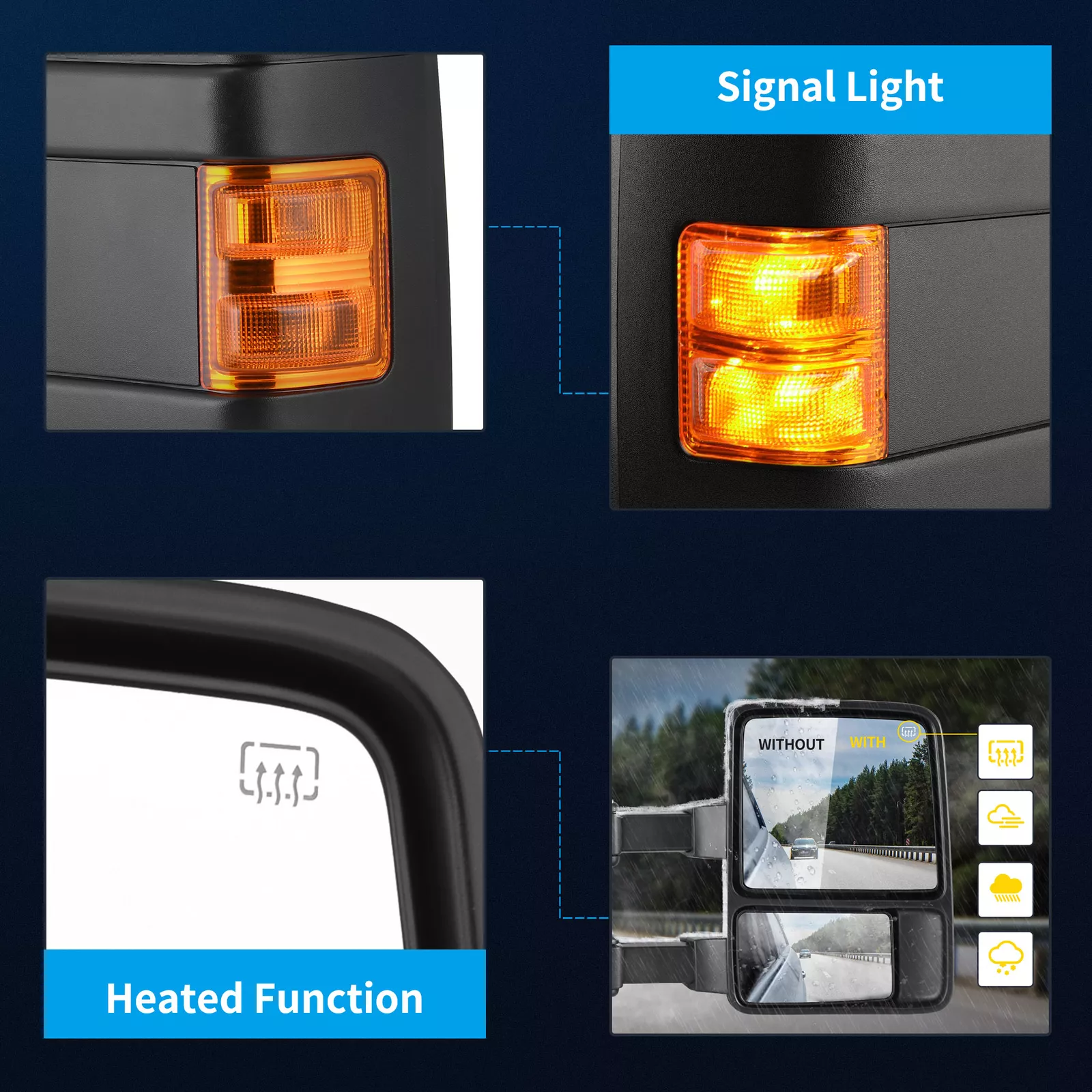 Ledkingdomus Tow Mirror for 1999-2007 Ford F250 F350 F450 F550 Super Duty Power Heated with Signal