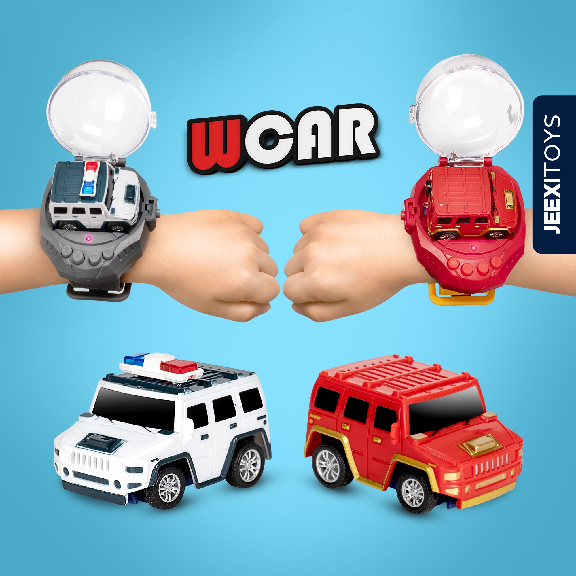 JEEXI Mini RC Car Watch Set for Kids – Wearable Remote Control Cars, LED Lights, Wrist-Mounted Controllers –  Toy Cars for Boys & Girls, Fun Parent-Child Playtime - 2 Pack (Red & White)