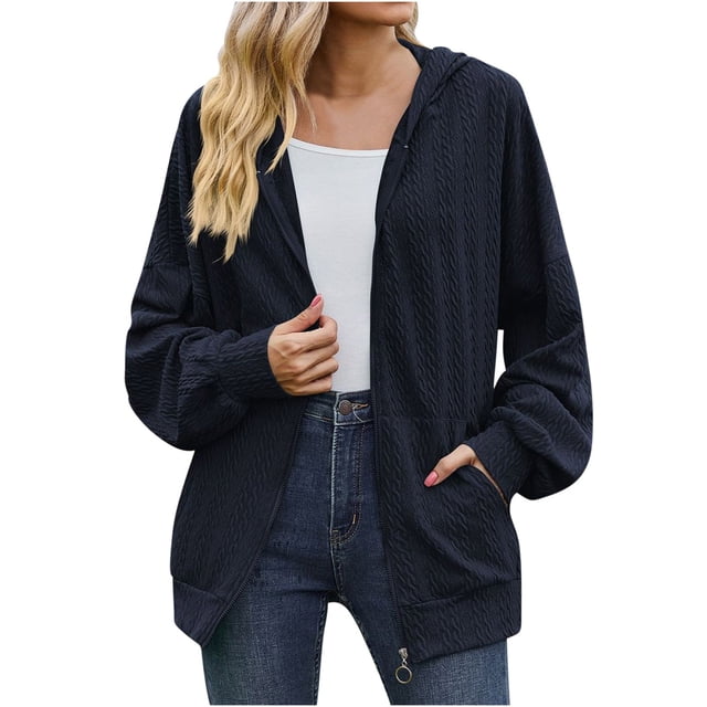 Bowake Sweat à Capuche à Fermeture à Glissière pour Femmes 2023, Léger, Décontracté, Manches Longues, Veste d'Automne avec Poches