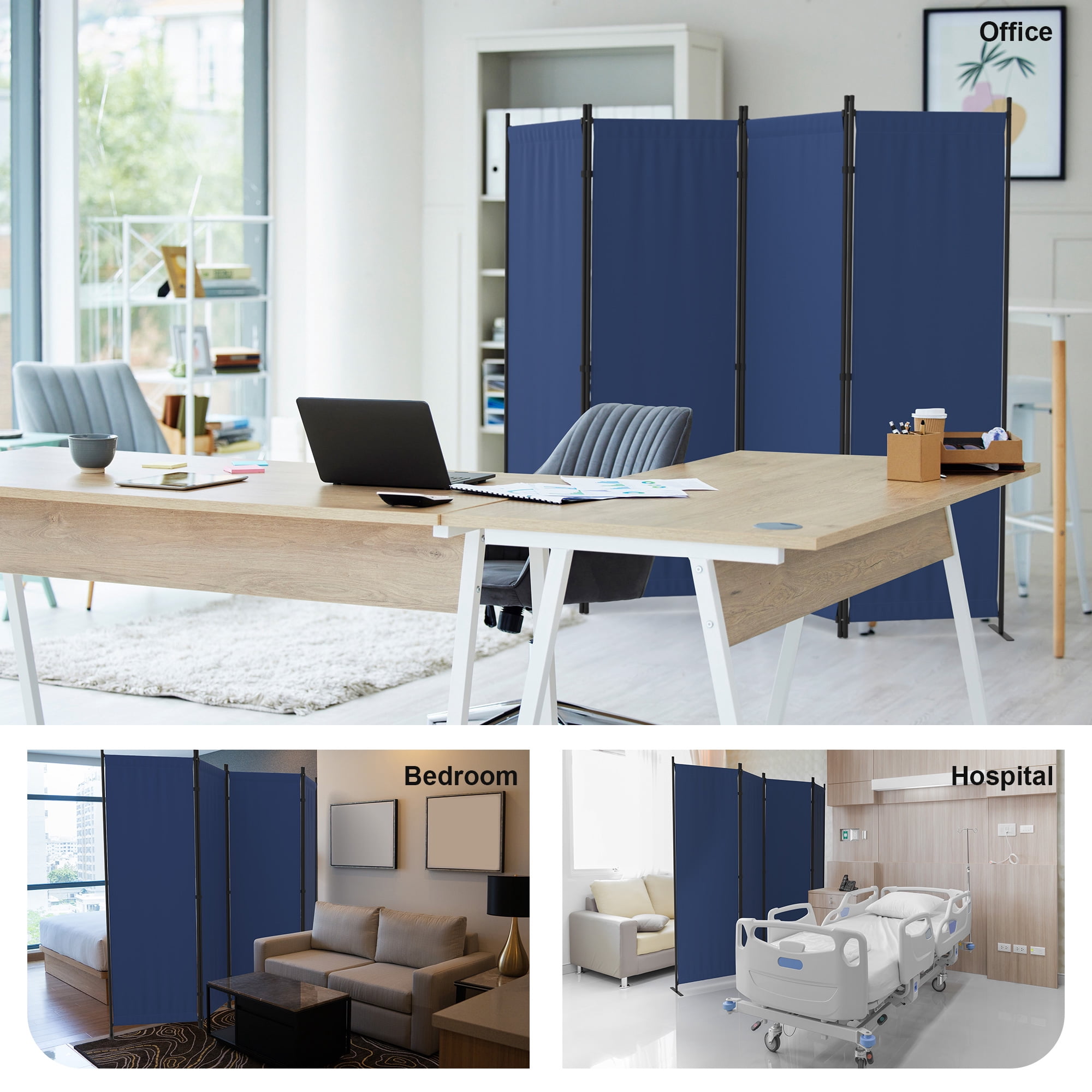Room Divider 4 Panel Folding Privacy Screens 88" Portable Room Partition for Room Separator Freestanding Wall Divider for Office Bedroom Classroom Hospital, Blue