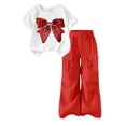 thumbnail image 2 of BXJX Girls Summer Outfit Sets, 2PC Crew Neck Short Sleeve Casual T-Shirts and Cargo Pants Sets Red Size 9-10 T, 2 of 6
