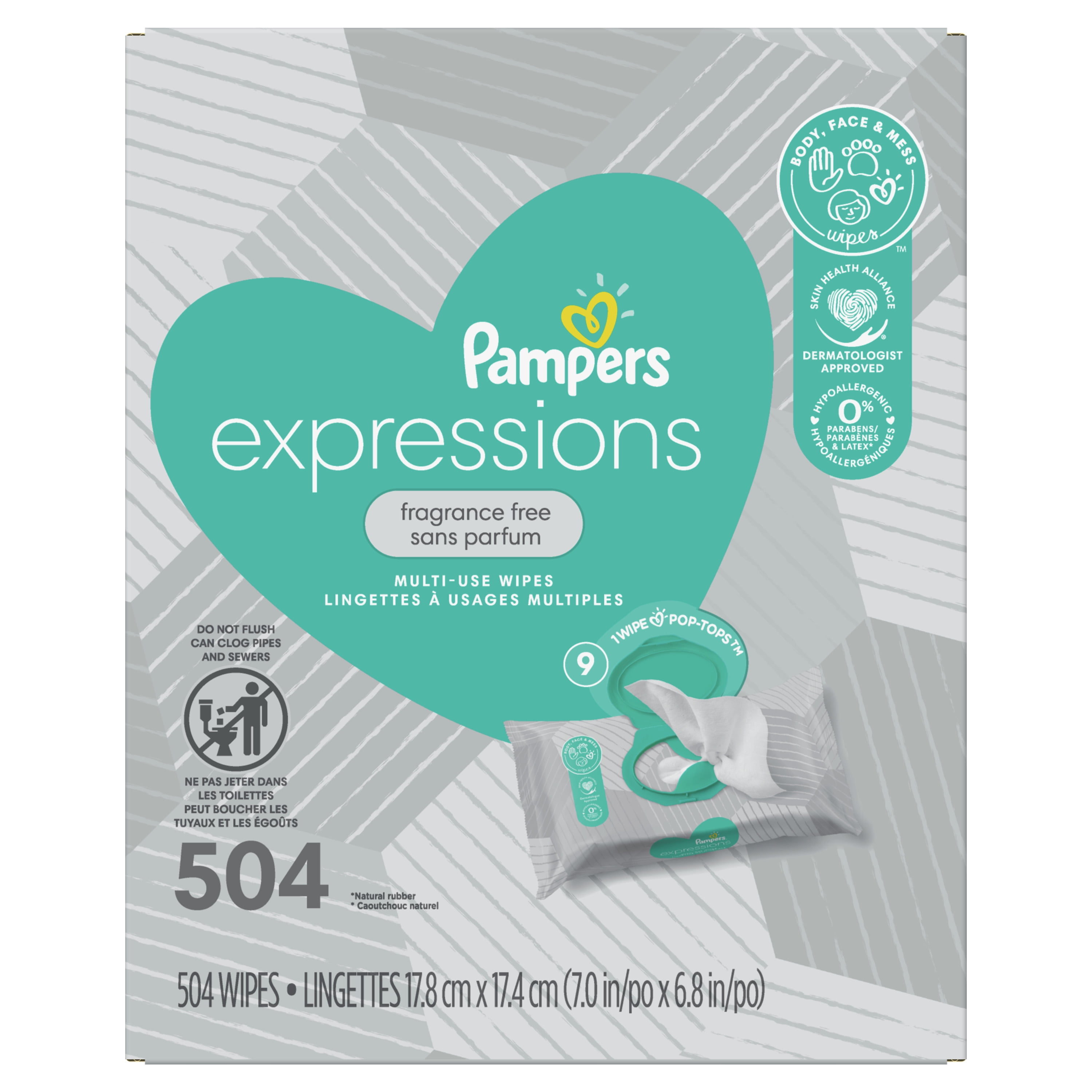 Pampers Baby Wipes Multi-Use Fragrance Free 9X Pop-Top Packs 504 Count
