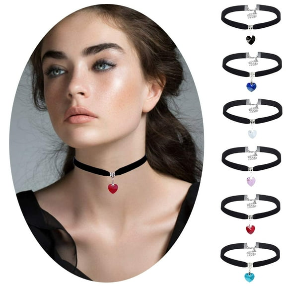 Sunjoy Tech Gothic Heart Rhinestone Pendant Velvet Choker Necklace, Alloy