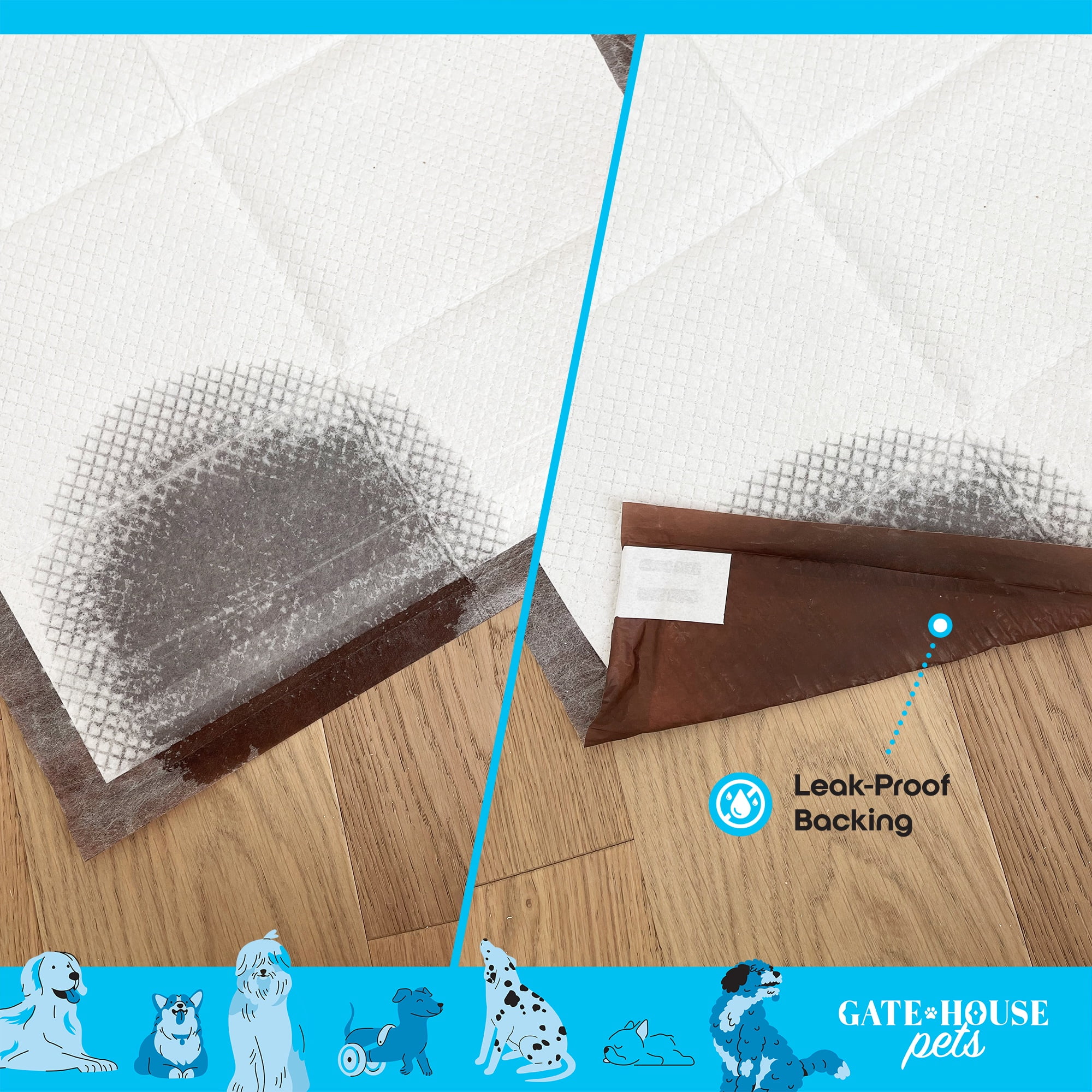 Gatehouse Large Ultra Absorbent Pup Pee Pads Dog and Puppy Training Pads with Adhesive Corners, 22"x 22", 100 Count