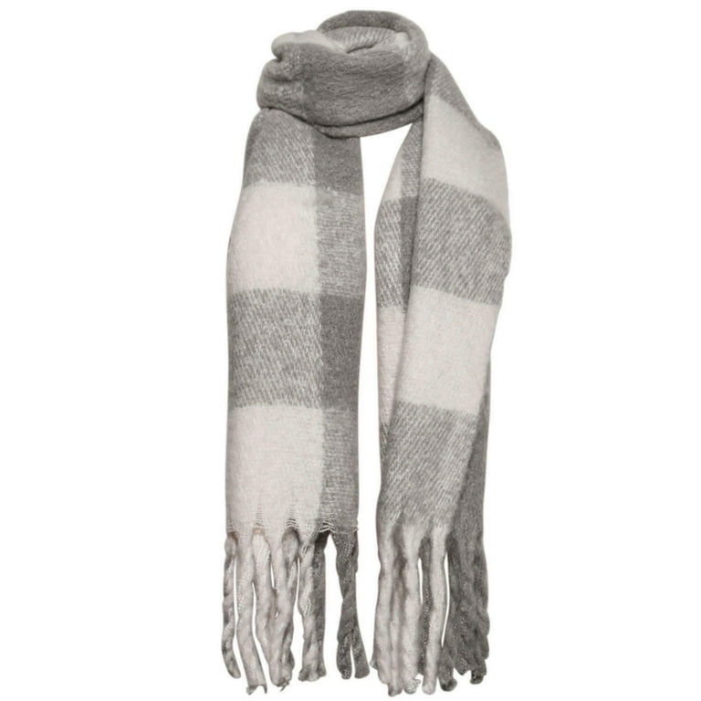 Grey Steve Madden Women's Winter Pom Ribbed Beanie Plaid Scarf