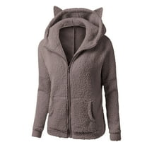 Patlollav Flash Picks 65% off Women Hooded Sweatshirt Winter Warm Wool Long Sleeve Zipper Coat Outwear Tops