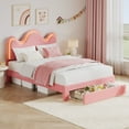 thumbnail image 3 of FULL Upholstered LED Bed Frame with Storage Drawer, Cute Girls Bed with Adjustable Wave Headboard, Velvet Princess Platform Bed Frame, Wooden Slats Support, No Box Spring Needed, Pink, 3 of 9