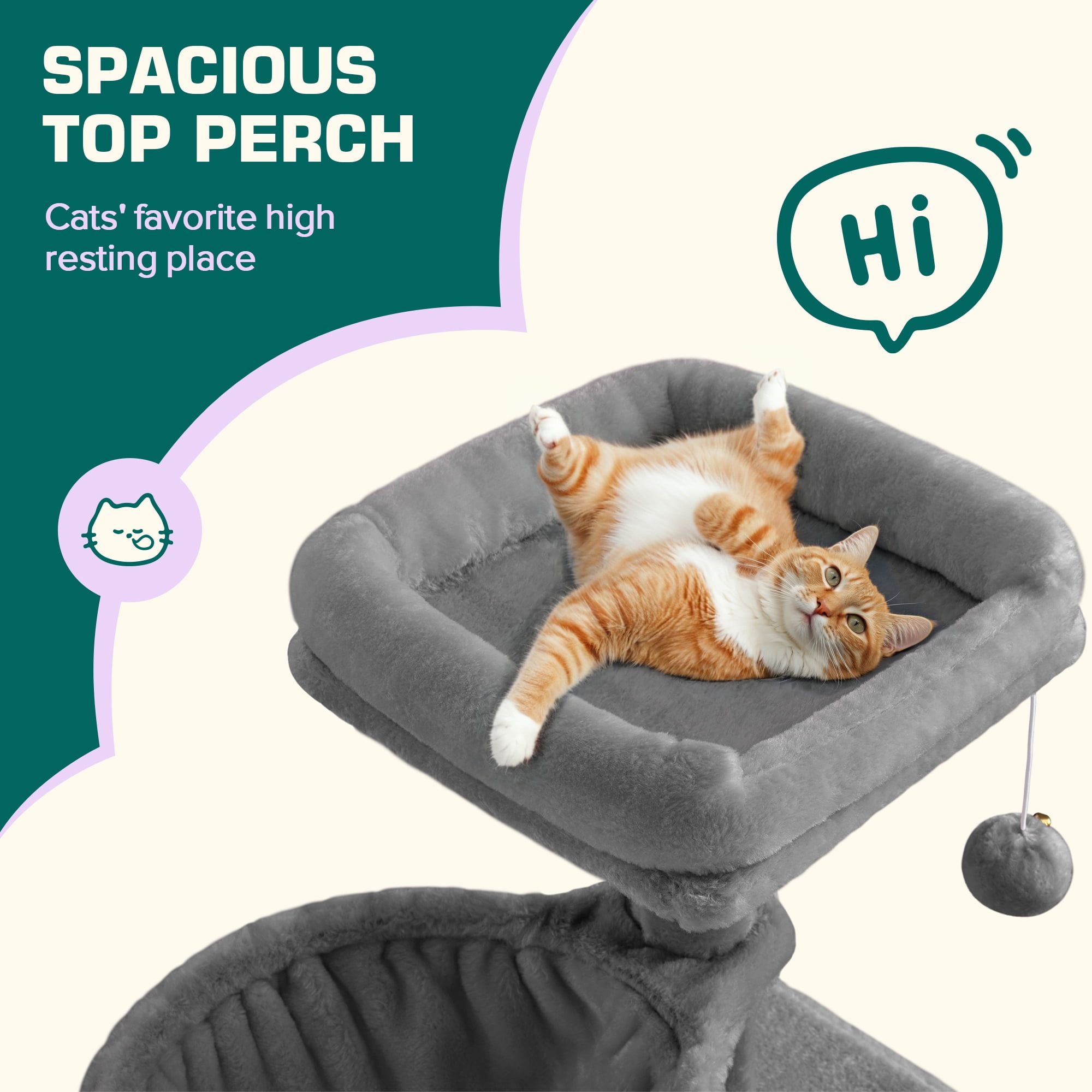 Einfach Small Cat Tree 29.5" Tower Condo with Sisal Scratcing Post Hammock Top Perch for Indoor Cats, Grey