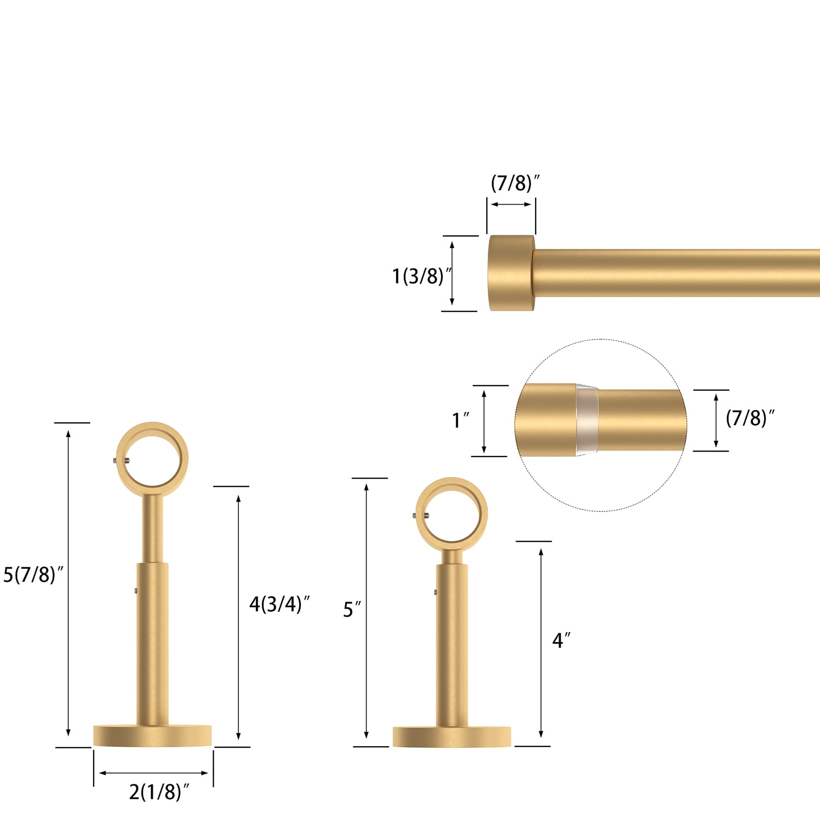 TWOPAGE Lucas Adjustable Gold Curtain Rod for 72-120 Windows, Heavy-duty carbon steel curtain rod with curtain rings