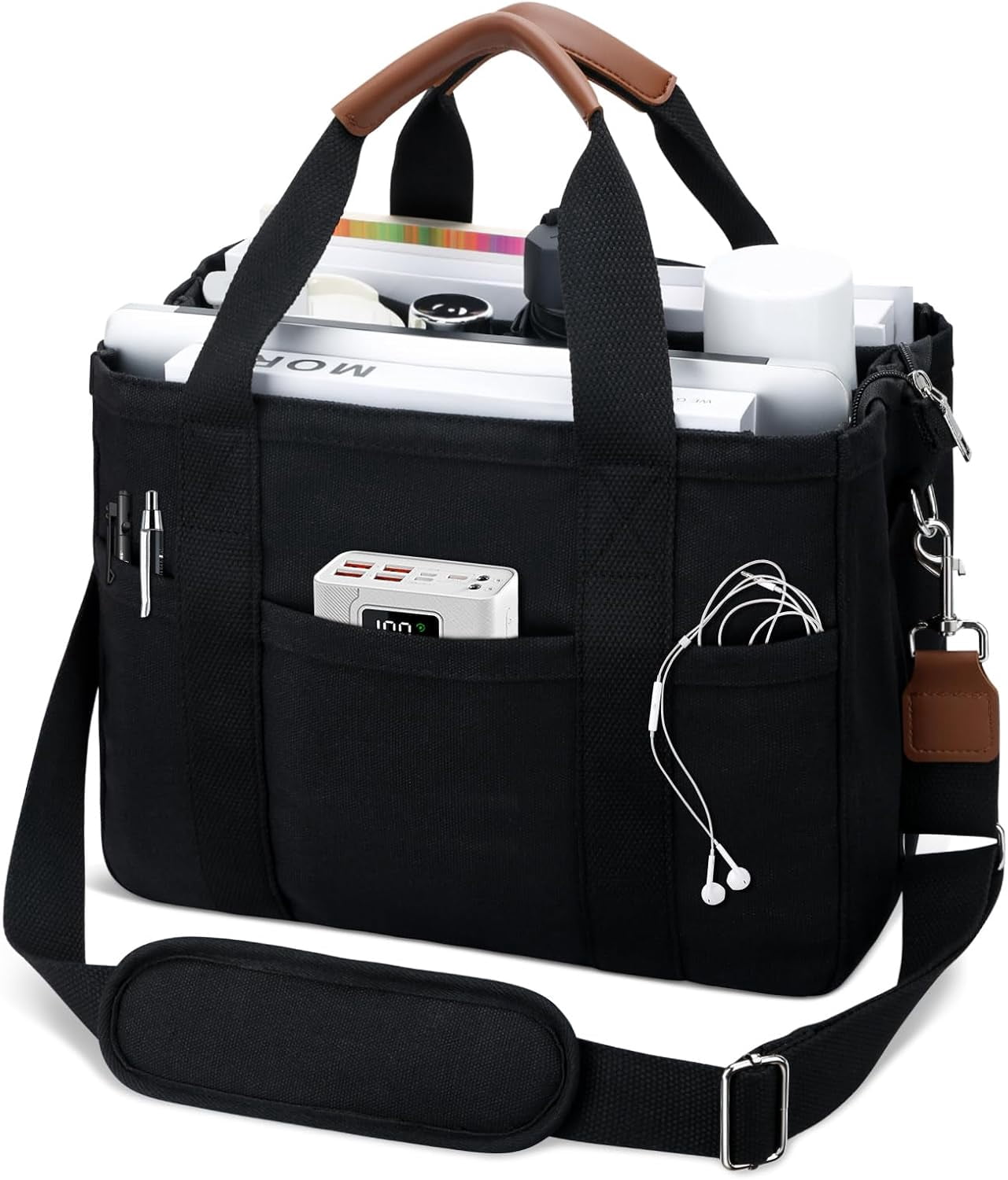 CNV Canvas Tote Bag for Women with Zipper and Compartments Crossbody Large Bible Messenger Purse Bag With Pockets