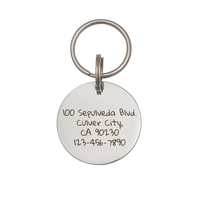 Anavia Stainless Steel Double Sided Round Name - Animal Face Engraved Dog & Cat ID Tag, Silver, L