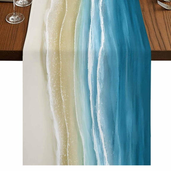Table Runners 72 Inches Long Dress Scarves, Blue Summer Beach Coastal Farmhouse Kitchen/Dining Table Runner, Coffee Tablerunners, Nautical Beige Seaside 14x72 Inch