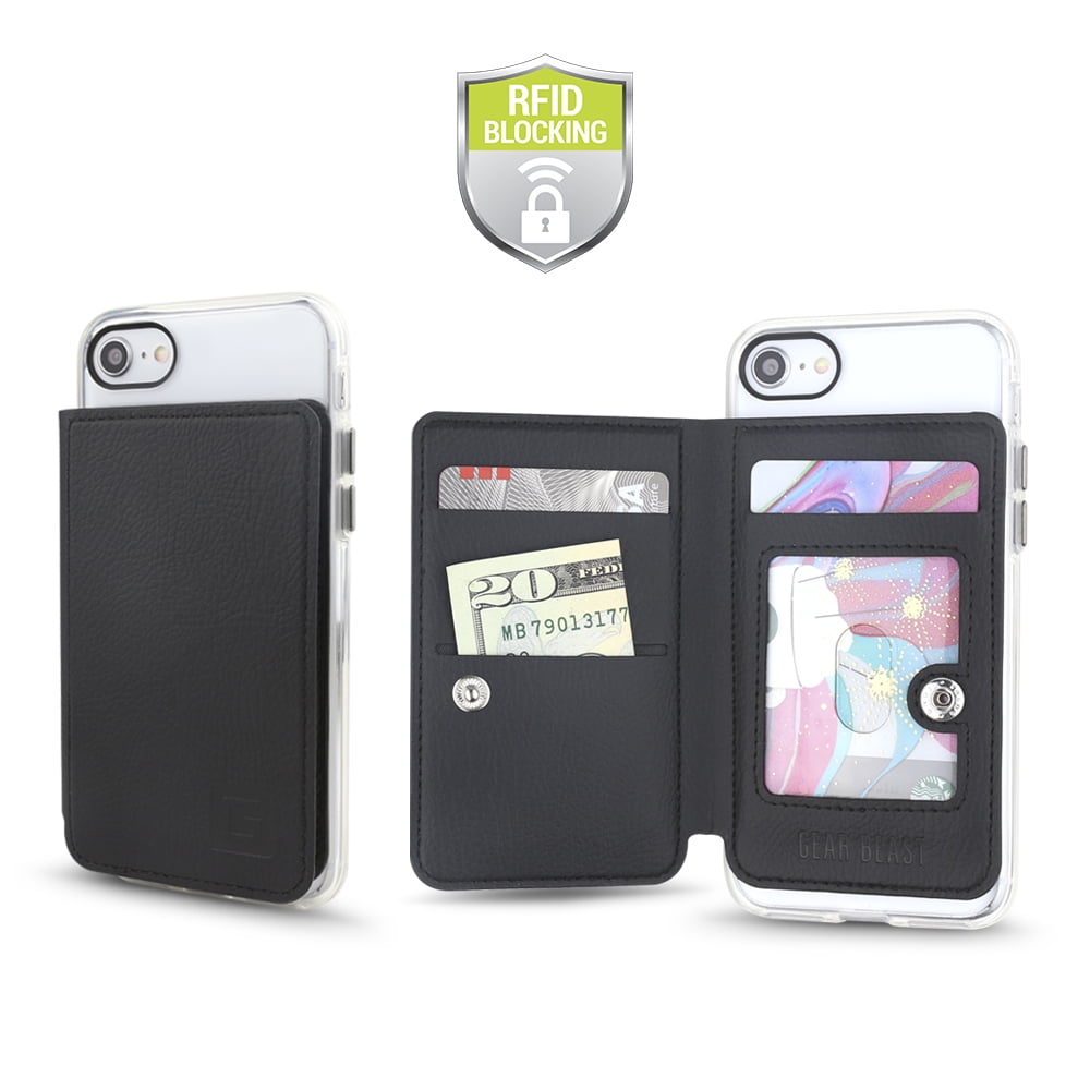 Cell Phone Stick On Wallet Card Holder Phone Pocket iPhone,Android All Smartphones Phone Grip Card Holder with Leather Phone Stand