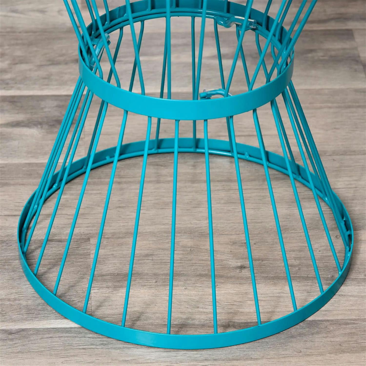 Demi Bonn 15" Steel Outdoor Side Table, Hourglass Design End Table for Patio & Indoor Use, Garden Accent Table, Blue