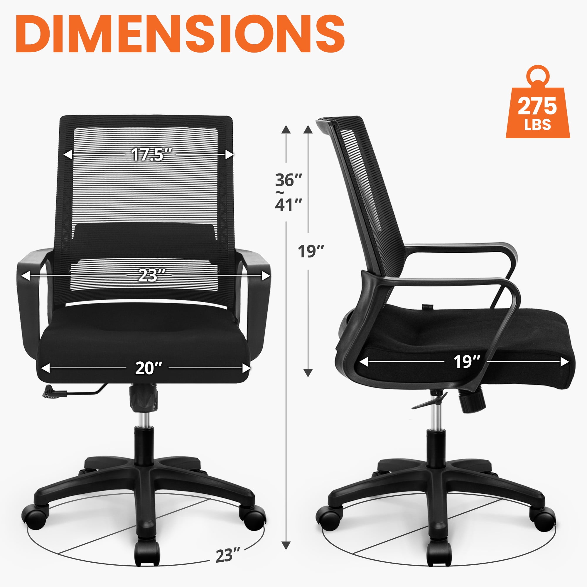 NEO CHAIR Office Chair Gaming Desk Computer Chair Ergonomic Mesh Mid Back with Wheels Lumbar Support Comfy Swivel Adjustable for Home (Black)