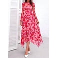thumbnail image 4 of PRETTYGARDEN Women's Floral Mesh Midi Dress,Fall Wedding Guest Dresses, Sheer Long Sleeve, Mock Neck, A-line, Fit & Flare, Cocktail Holiday Party, Date Night Outfits, 4 of 7