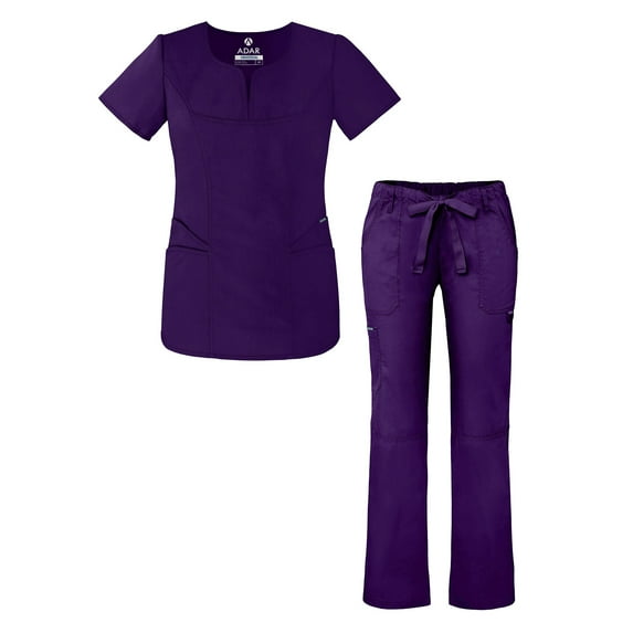 Adar Universal Women’s Scrub Set – Fashion Scrub Top and Multi-Pocket Scrub Pants