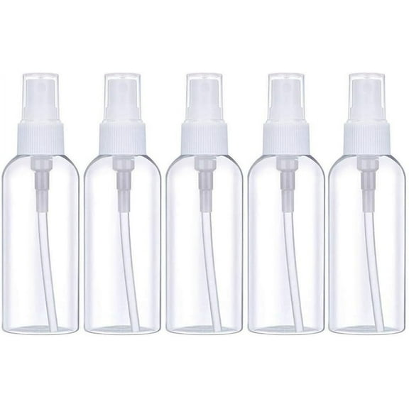 100ml /3.4 oz. Spray Bottles, 5 Pack, Empty Plastic Clear Small Travel Bottles with Fine Mist Sprayer for Makeup Cosmetic Containers