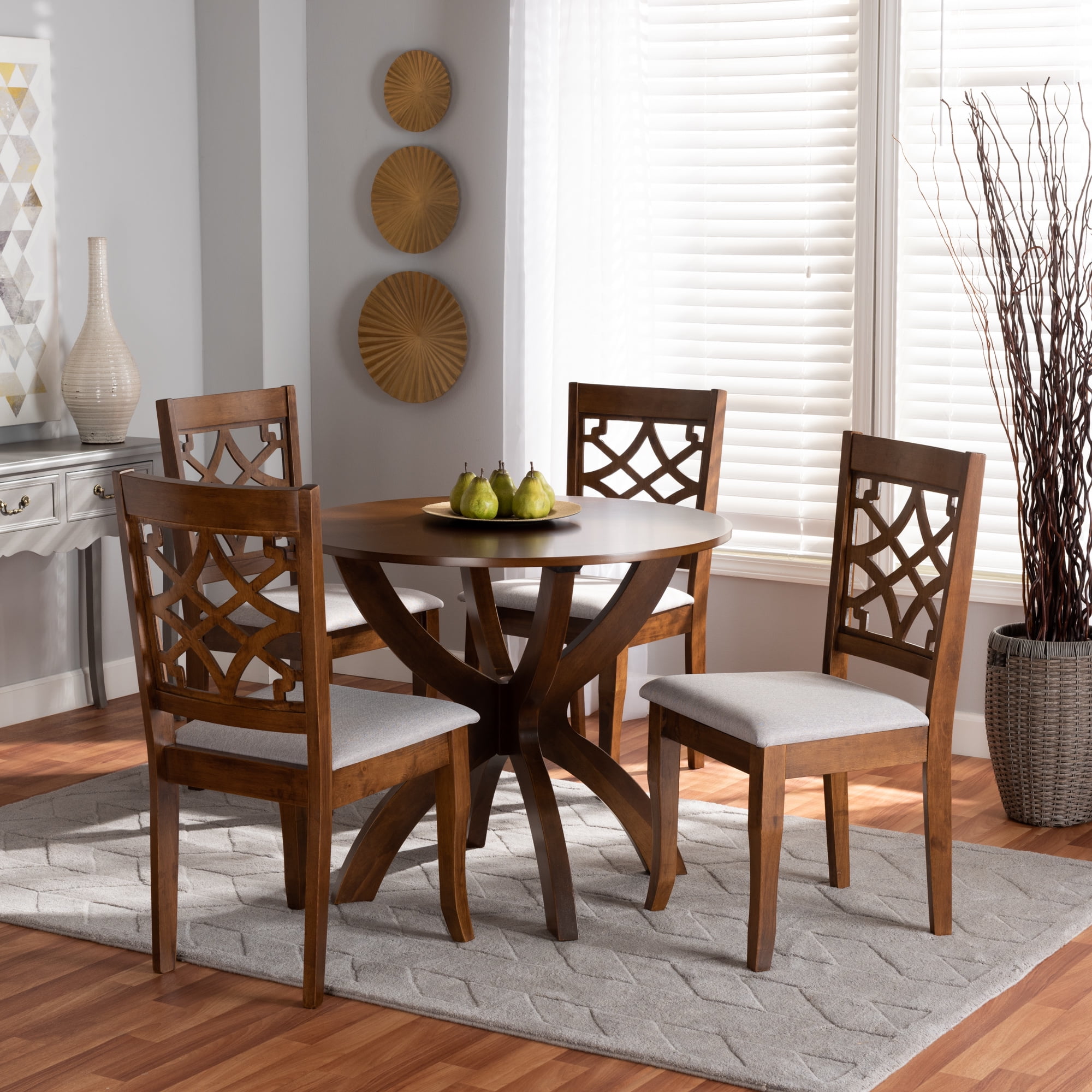 Baxton Studio Sandra Modern and Contemporary Grey Fabric Upholstered and  Walnut Brown Finished Wood 5-Piece Dining Set - Walmart.com